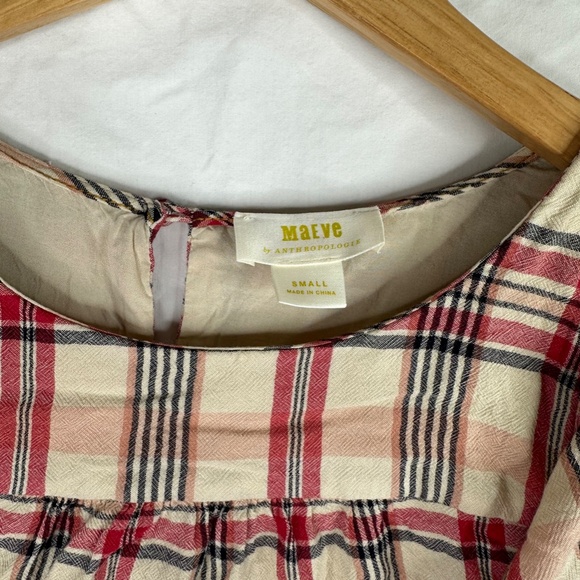 Anthropologie Maeve Priscilla‎ Plaid Flutter Sleeve Top Womens Size S - Picture 4 of 4